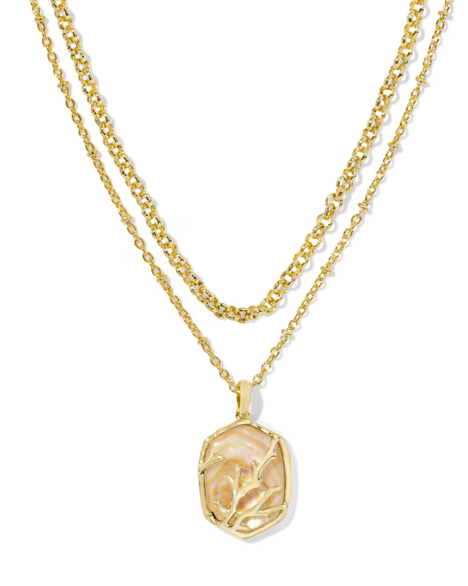 Daphne Gold Coral Frame Multi Strand Necklace in Iridescent Abalone