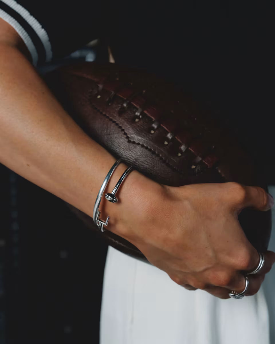 Wynn Silver Football Cuff Bracelet