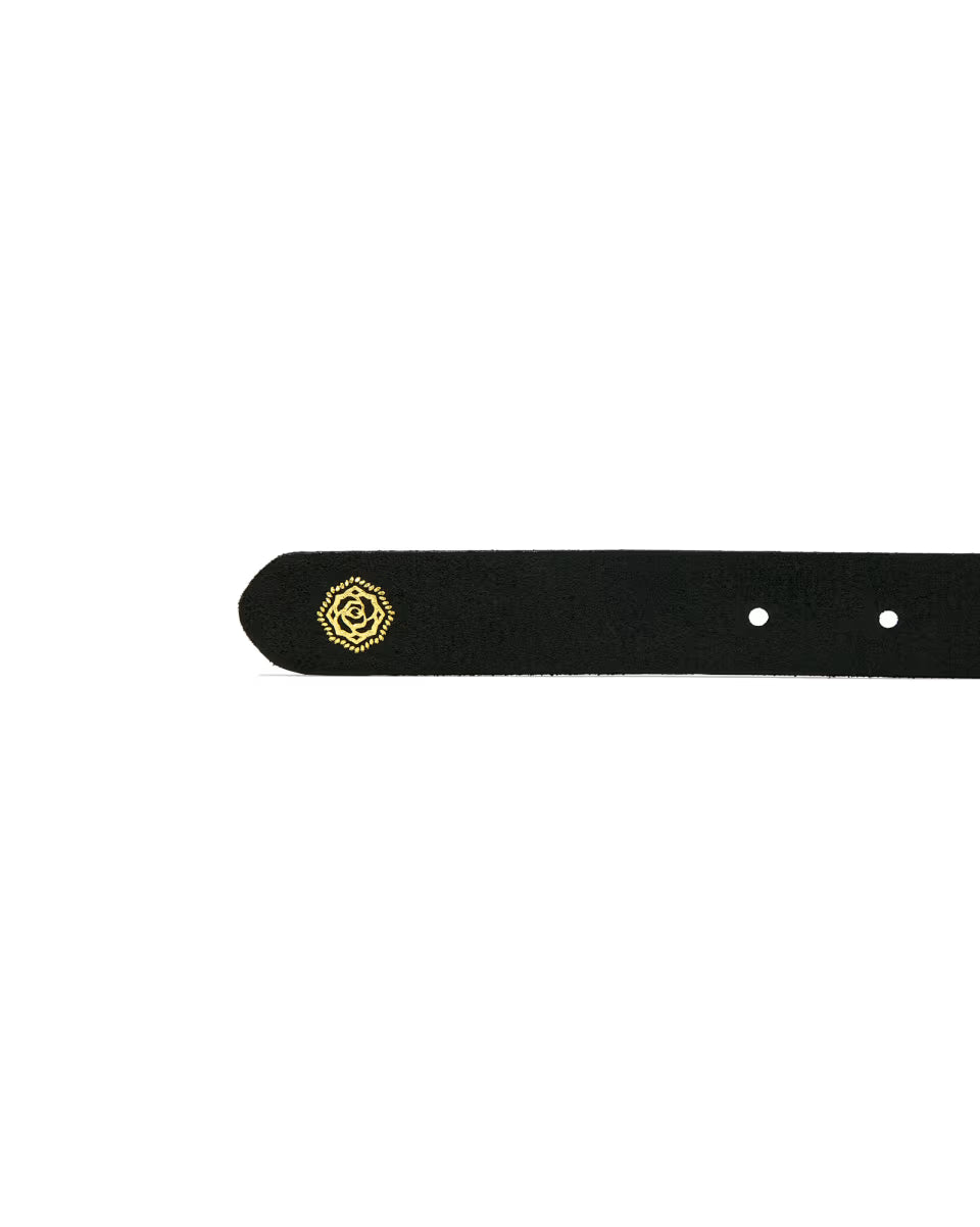Rose Buckle Belt in Black Leather