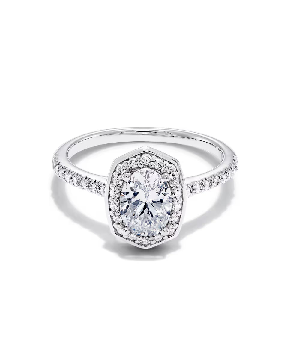 1 ct Lab Grown White Diamond Oval Iconic Halo Statement Ring in 14k White Gold