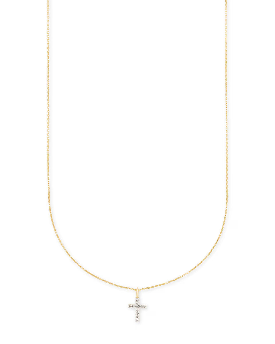 Cross 14k Yellow Gold Pendant Necklace in White Diamonds