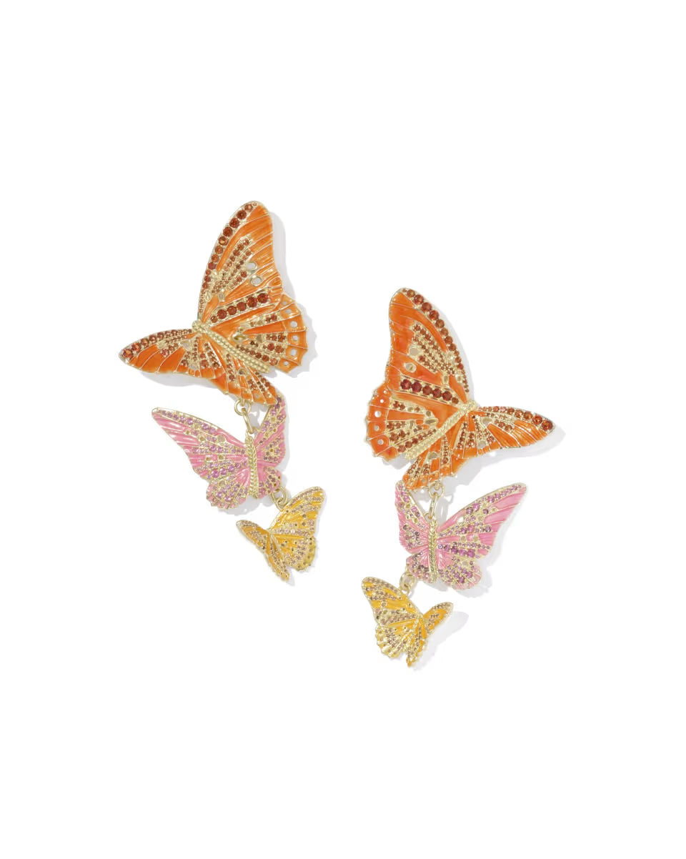 Cailey Enamel Butterfly Gold Convertible Statement Earrings