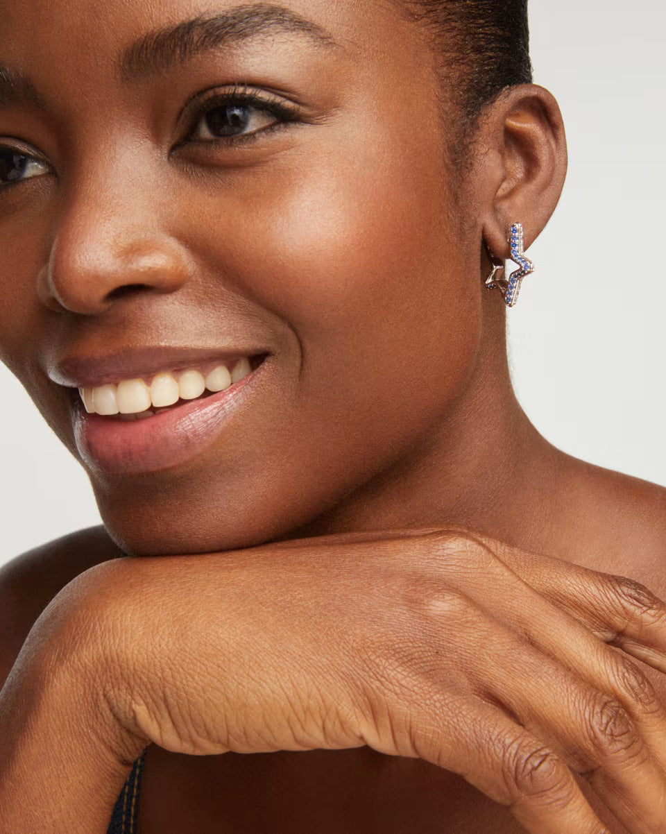 Pave Star Silver Huggie Earrings
