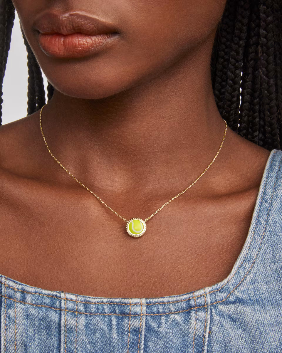 Tennis Silver Short Pendant Necklace in Chartreuse Magnesite