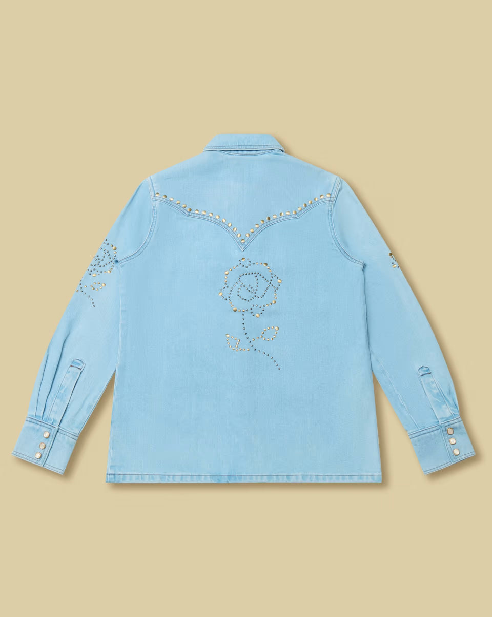 Wrangler® x Yellow Rose by Kendra Scott Denim Studded Western Shacket in Ivory
