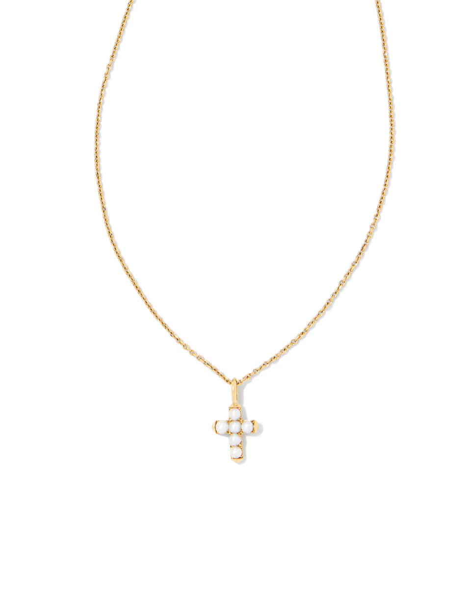 Pearl 14k White Gold Cross Pendant Necklace in Freshwater Cultured Pearl