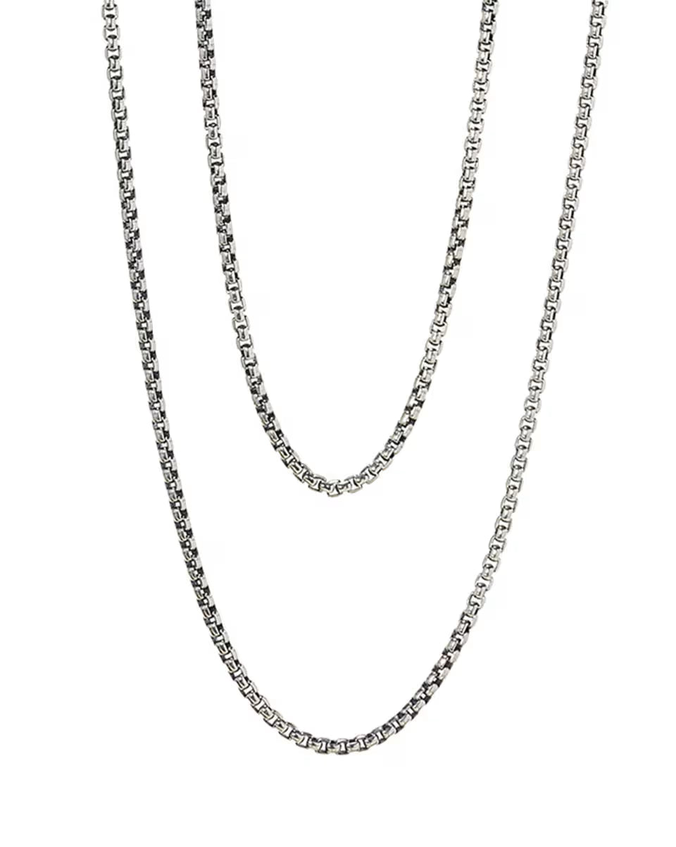 Beck 20 Thin Round Box Chain Necklace in Oxidized Sterling Silver