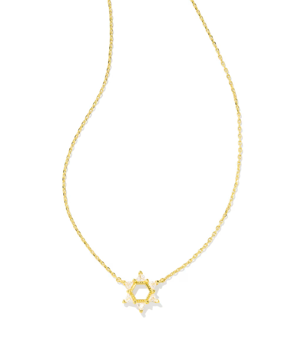 Star of David Silver Crystal Short Pendant Necklace in White CZ