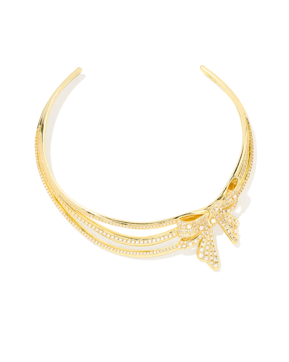 Krista Silver Bow Statement Necklace in White Mix