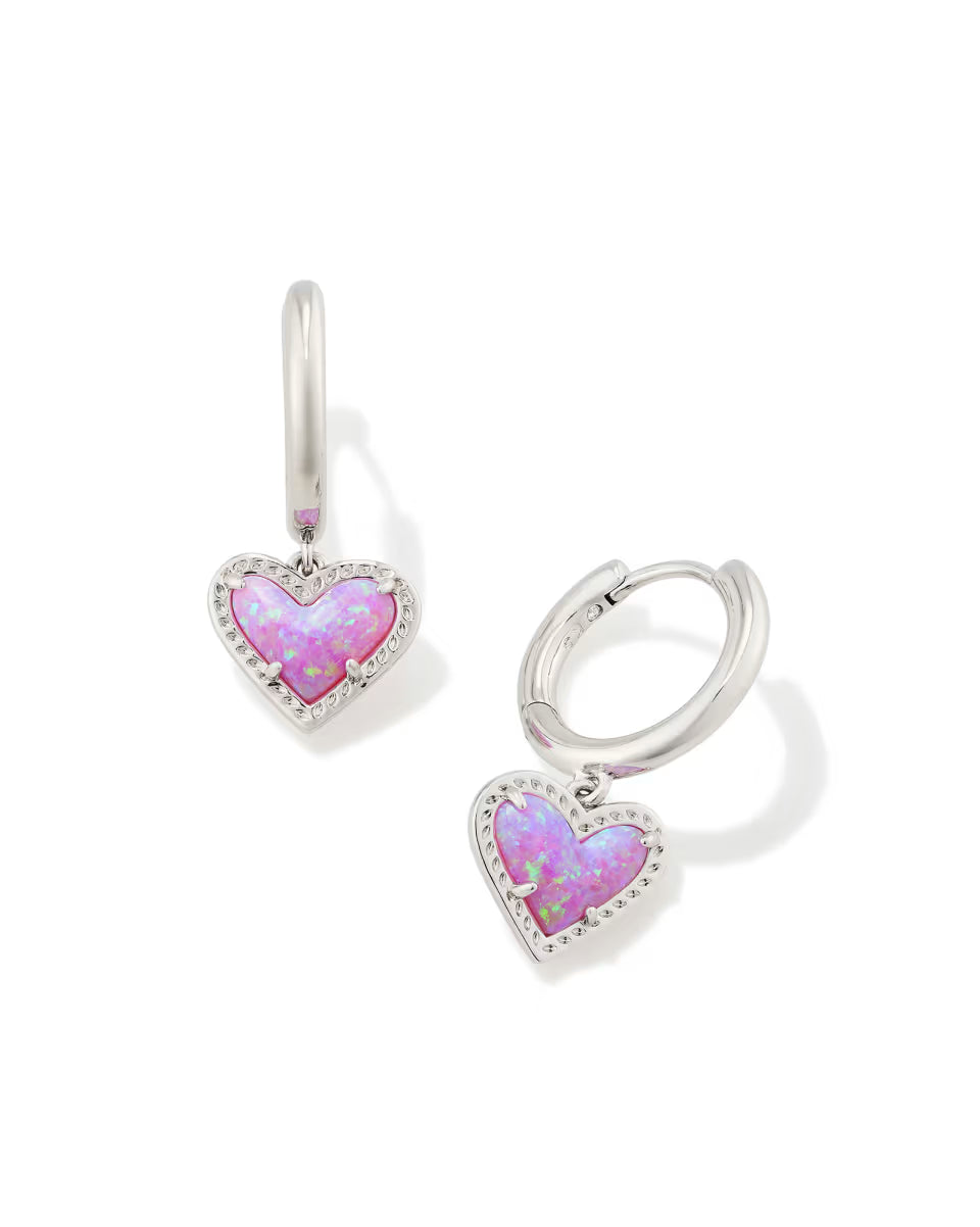 Ari Heart Silver Huggie Earrings in Ivory Mother-of-Pearl