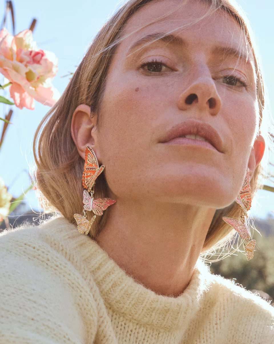Cailey Enamel Butterfly Gold Convertible Statement Earrings