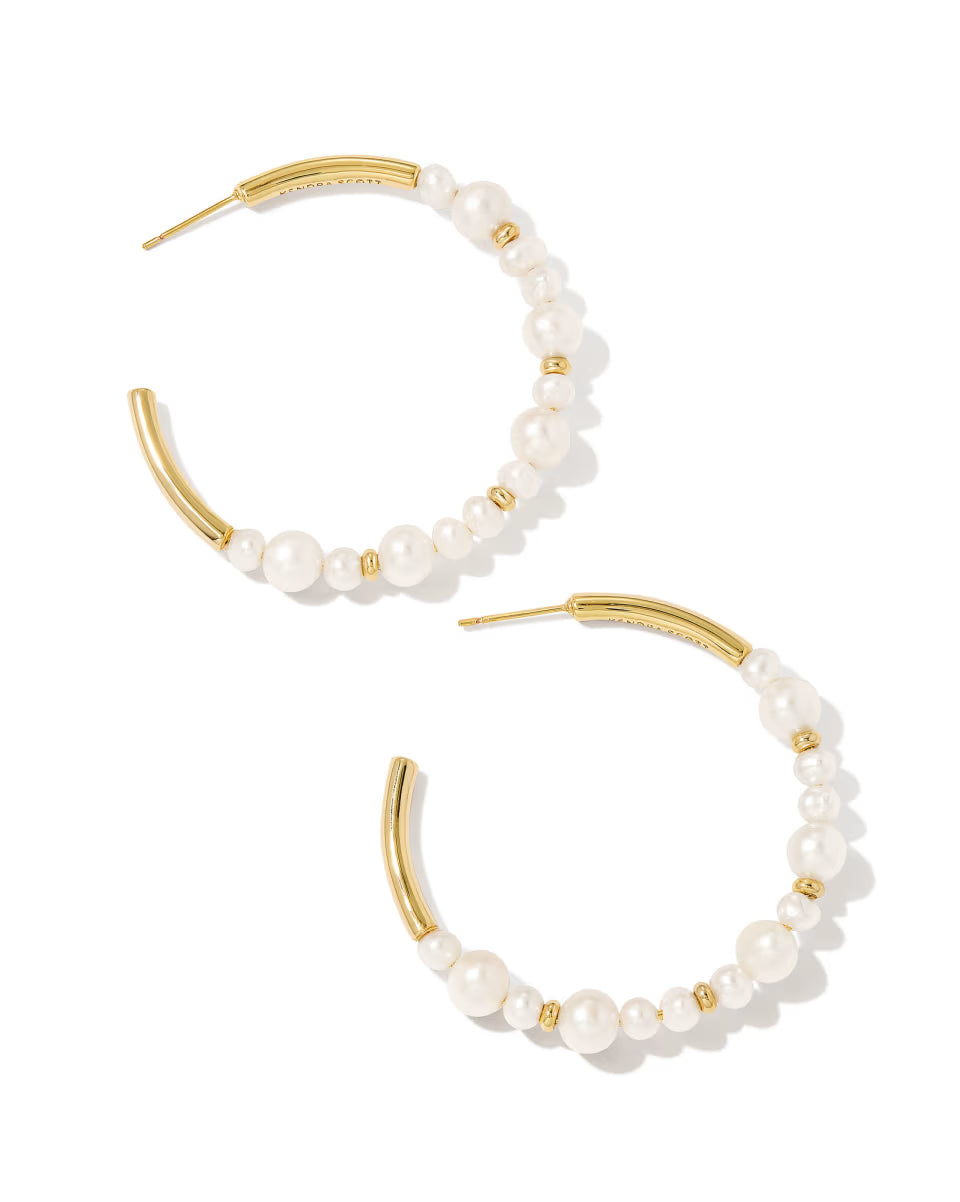 Jovie Gold Beaded Hoop Earrings in Freshwater Cultured Pearl