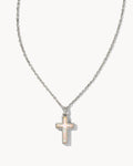 Cross Silver Pendant Necklace in White Lab Grown Opal