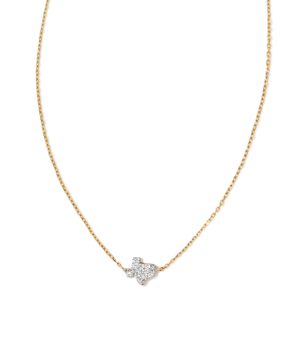 Tiny Texas 14k Yellow Gold Pendant Necklace in White Diamond