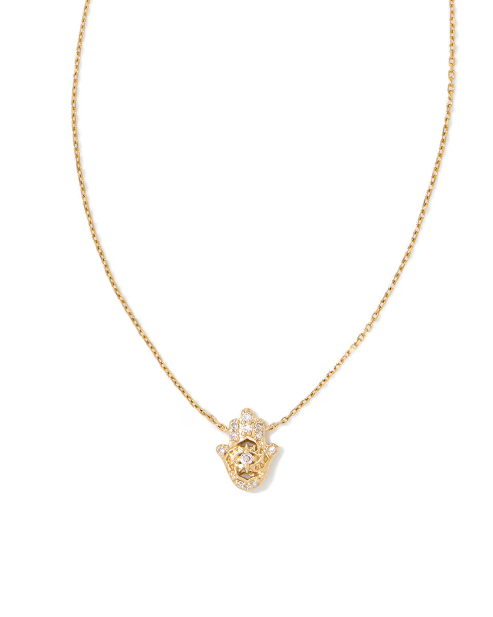 Hamsa 14k White Gold Pendant Necklace in White Diamond