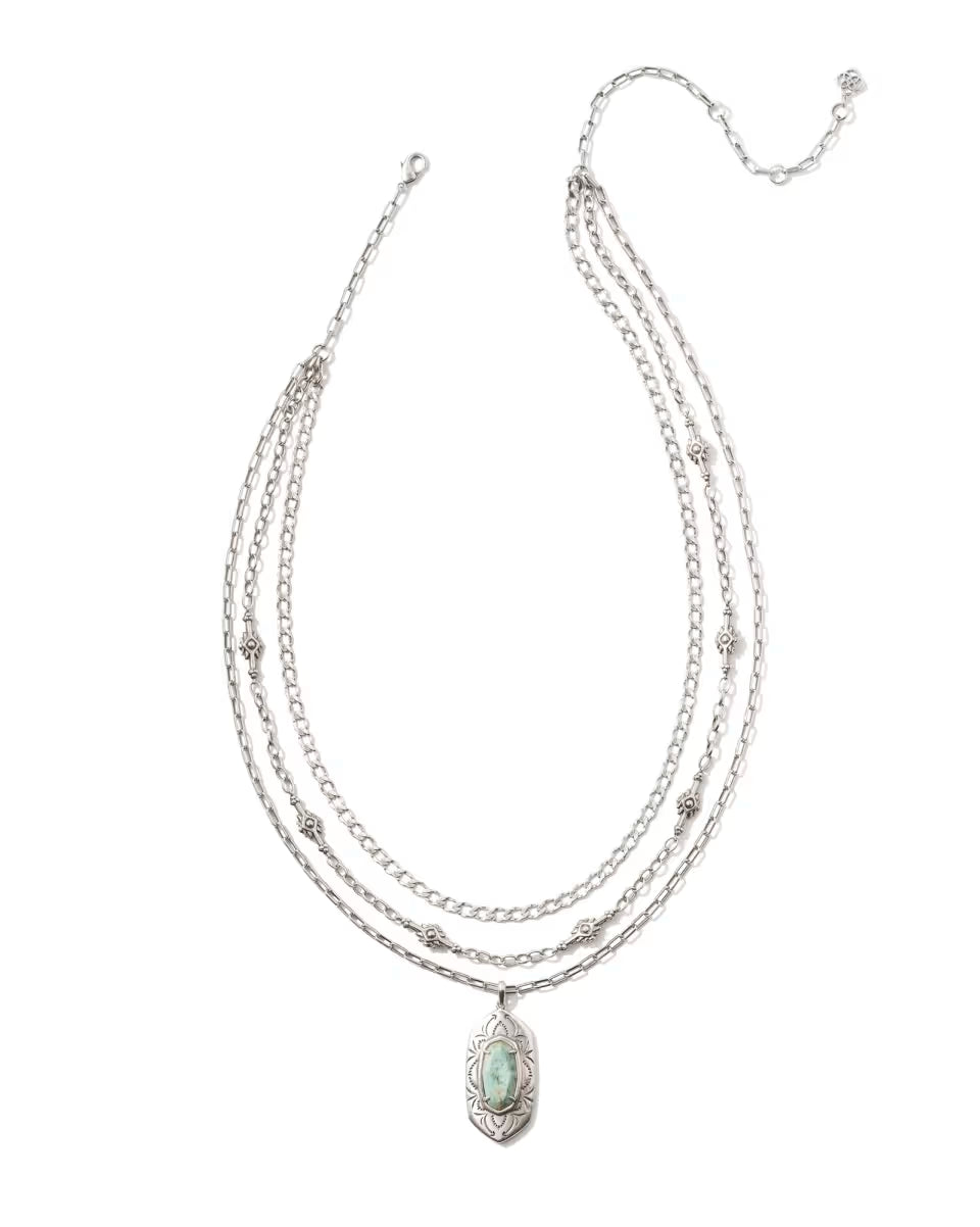 Keziah Vintage Silver Multi Strand Necklace in Sea Green Chrysocolla