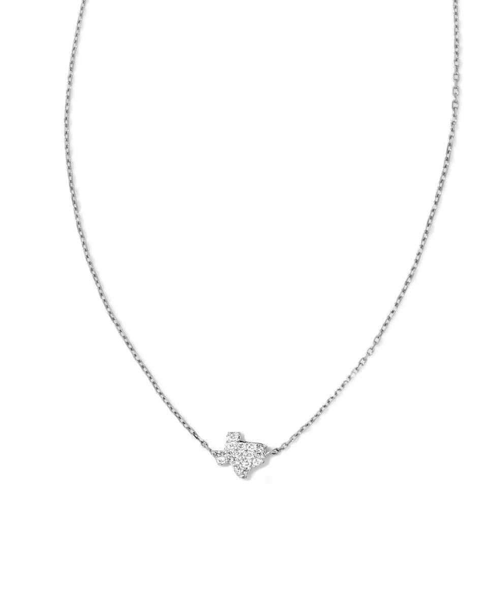 Tiny Texas 14k White Gold Pendant Necklace in White Diamond