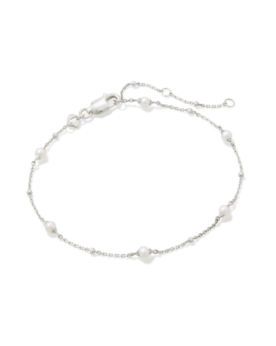 Emmaline Sterling Silver Delicate Chain Bracelet in Freshwater Cultured Pearl