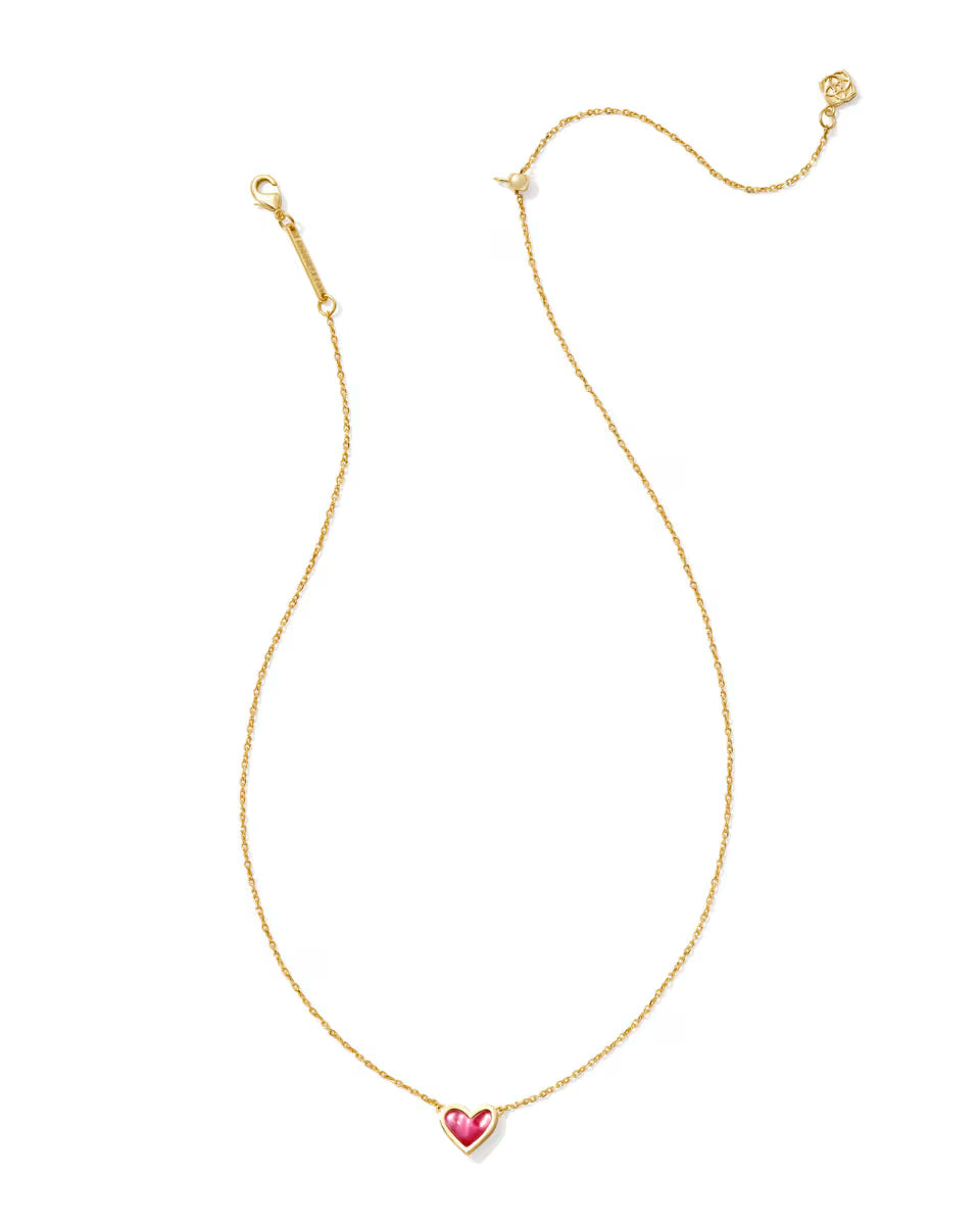 Framed Ari Heart Gold Short Pendant Necklace in Light Pink Drusy