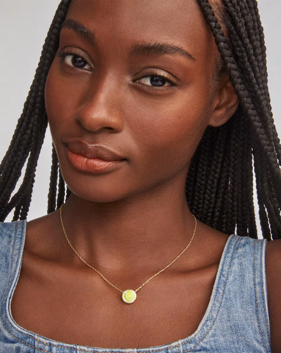 Tennis Silver Short Pendant Necklace in Chartreuse Magnesite