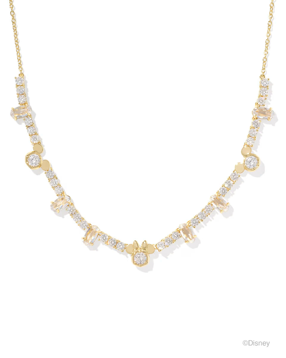 Disney | Kendra Scott Gold Mickey Mouse and Minnie Mouse Tennis Necklace in White CZ