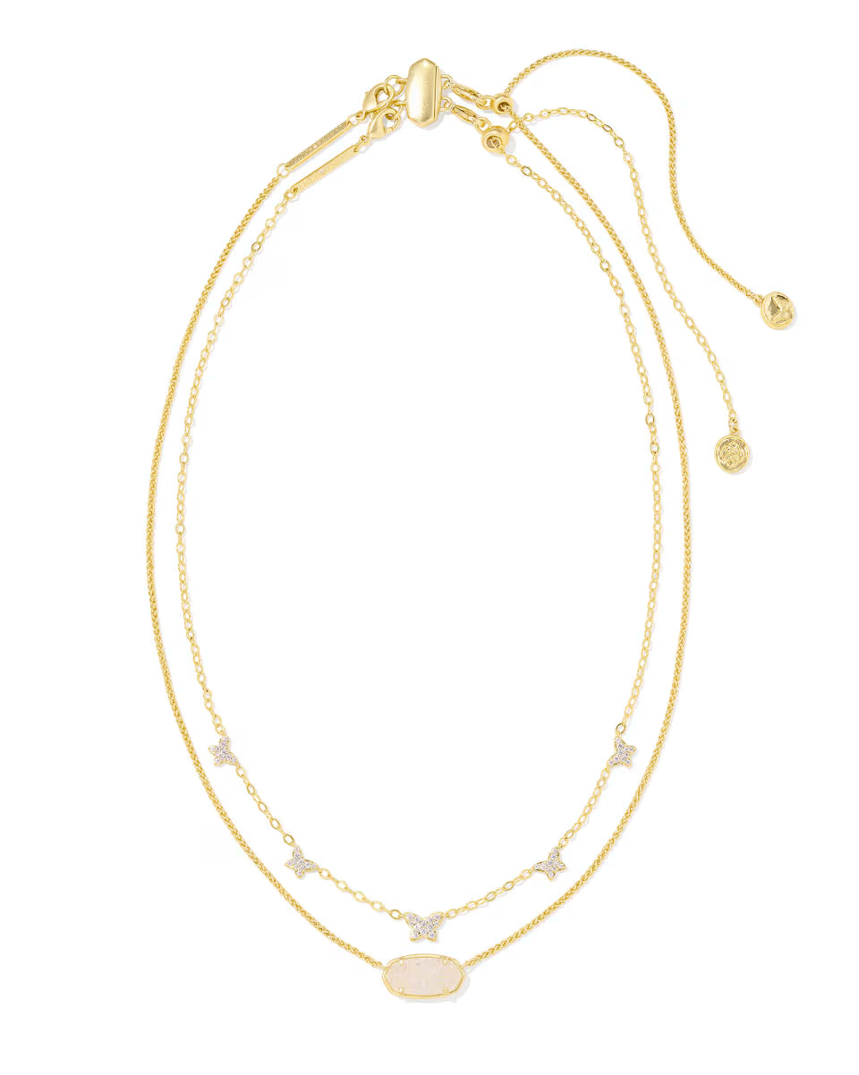 Dolly Parton x Kendra Scott Gold Elisa Convertible Butterfly Multi Strand Necklace in Light Pink Drusy