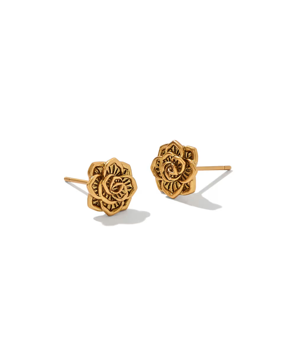 Ansel Rose Stud Earrings in Vintage Gold