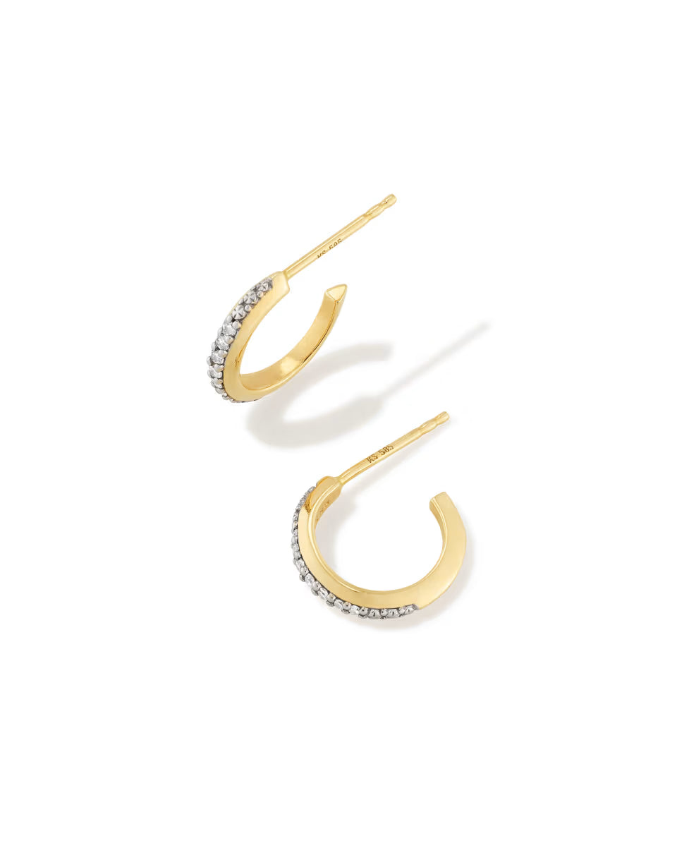 Ines 14k White Gold Pave Huggie Earrings in White Diamond
