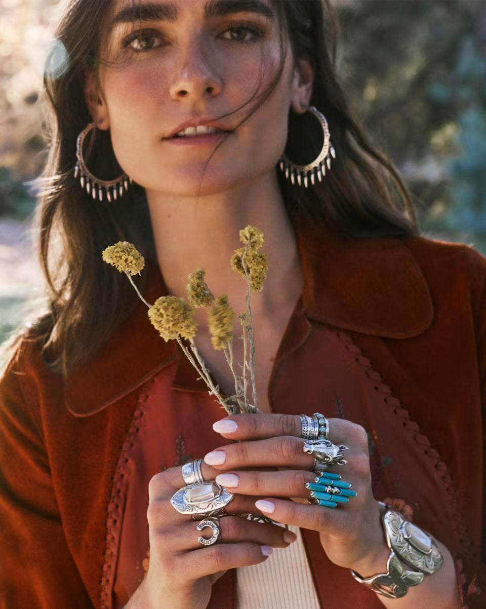 Keziah Vintage Silver Statement Fringe Hoop Earrings