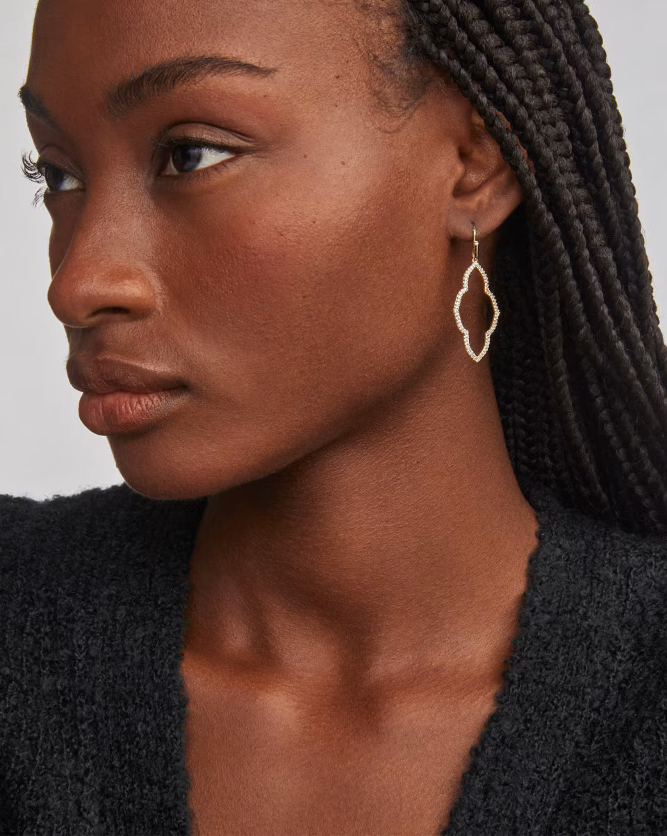 Abbie Silver Open Frame Earrings in White Crystal