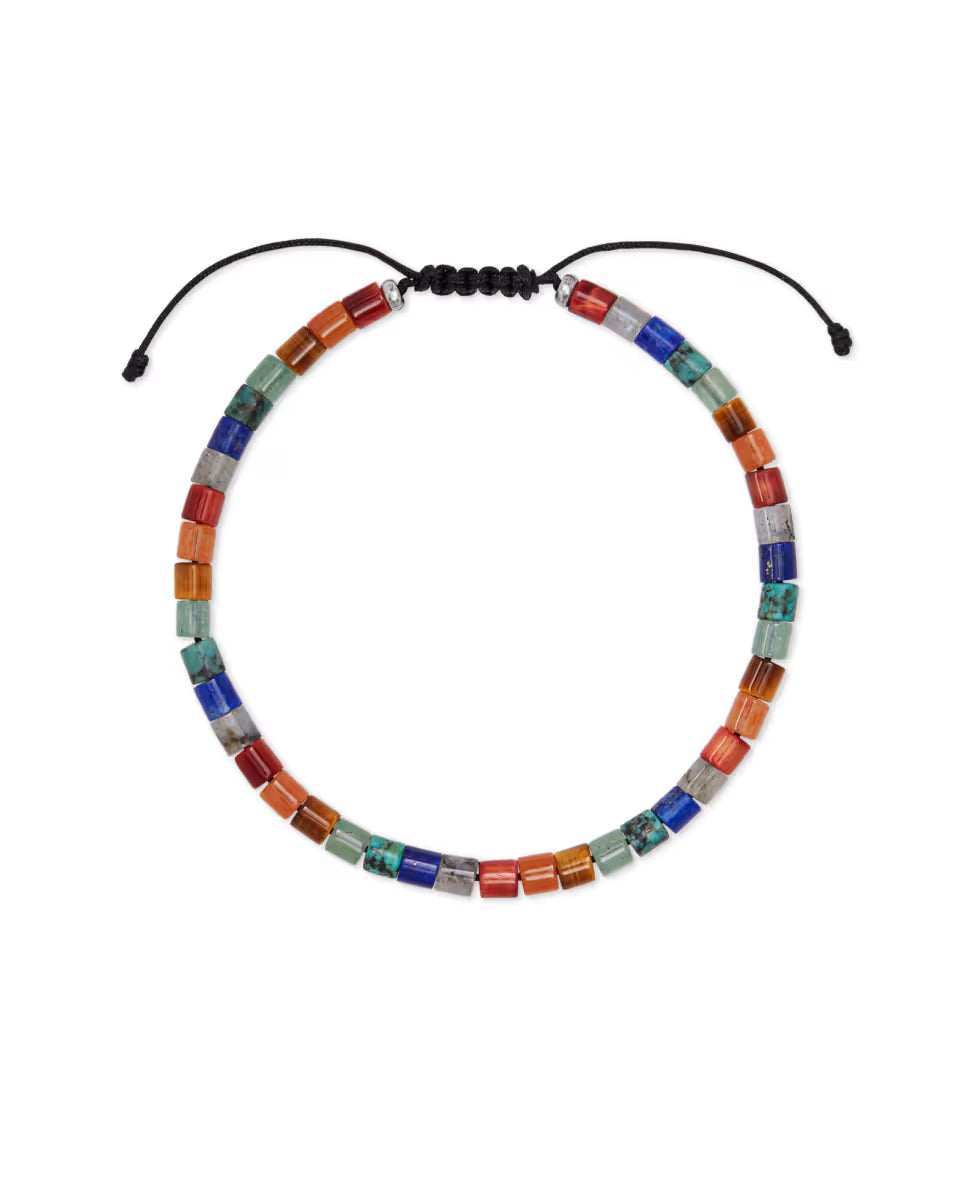 Grey Oxidized Sterling Silver Beaded Bracelet in Burnt Orange Mix