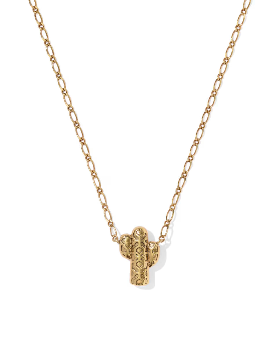 Tiny Cactus Vintage Gold Short Pendant Necklace