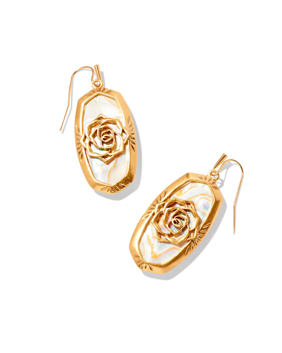 Elle Vintage Gold Etch Frame Drop Earrings in Bronze Veined Turquoise Magnesite Red Oyster