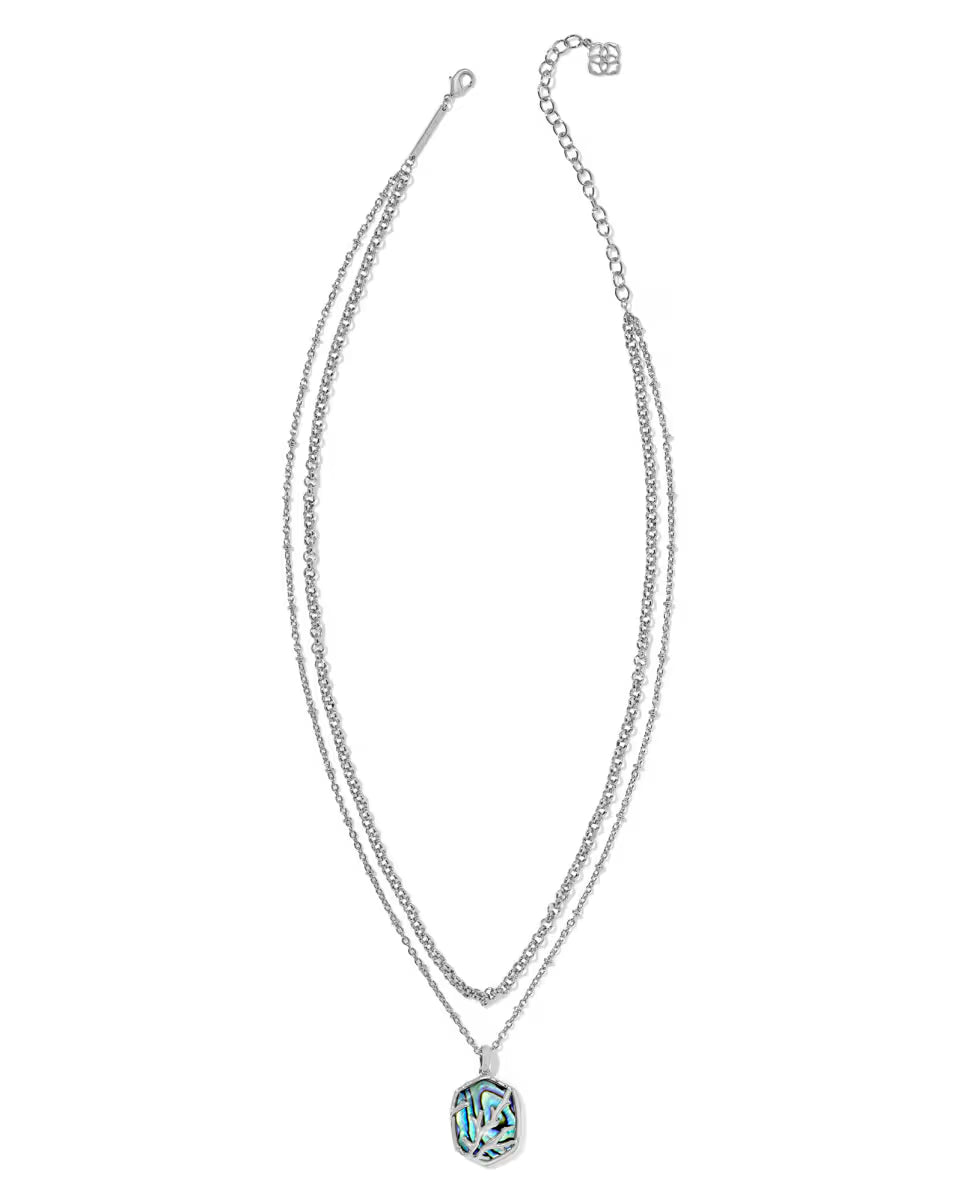 Daphne Silver Coral Frame Multi Strand Necklace in Abalone