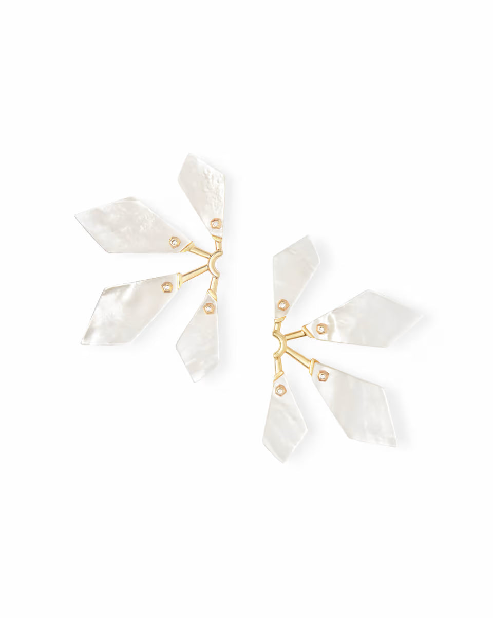 Malika Gold Statement Earrings in Ivory Mother-of-Pearl