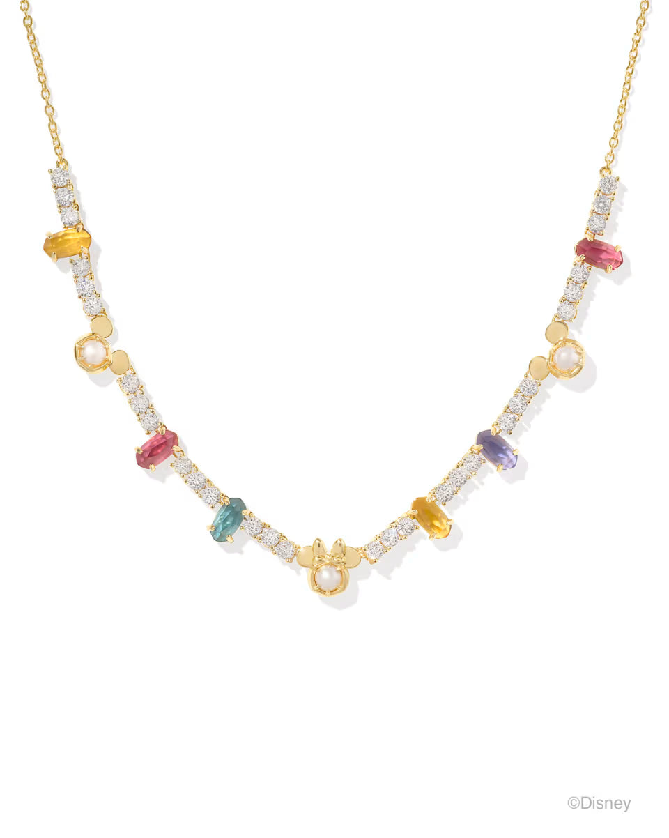 Disney | Kendra Scott Gold Mickey Mouse and Minnie Mouse Tennis Necklace in White CZ