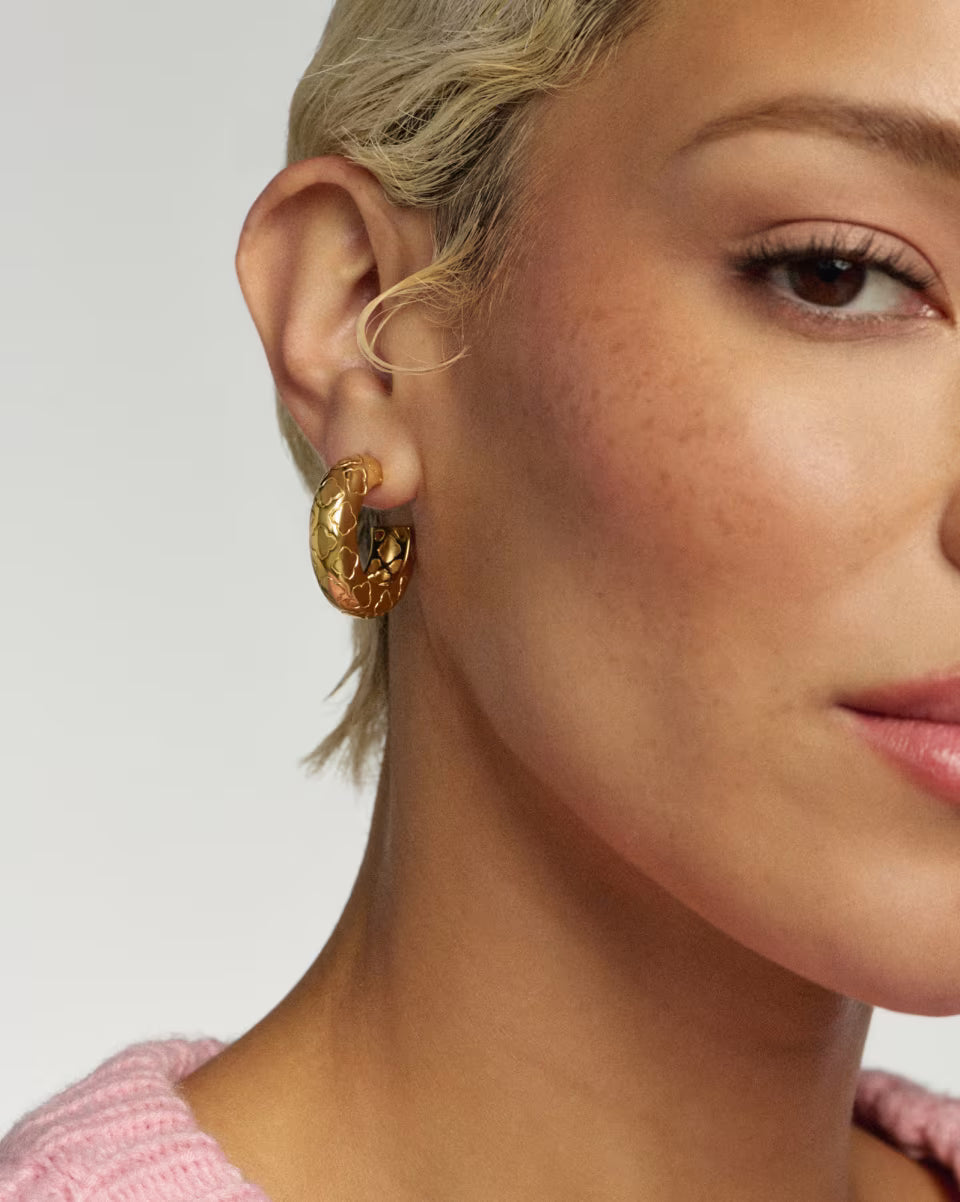 Bold Etched 18k Yellow Gold Vermeil Hoop Earrings