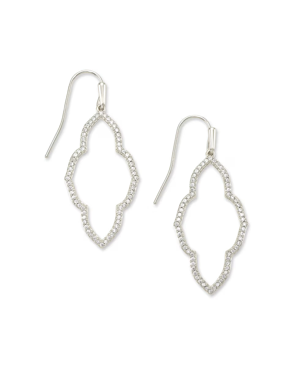 Abbie Gold Small Open Frame Earrings in White Crystal