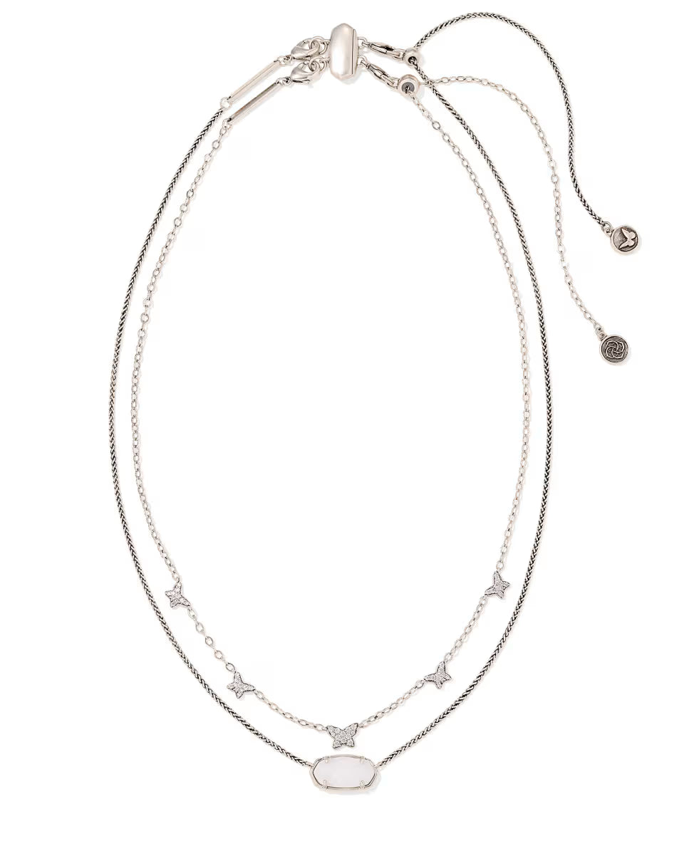 Dolly Parton x Kendra Scott Vintage Silver Elisa Convertible Butterfly Multi Strand Necklace in Iridescent Drusy