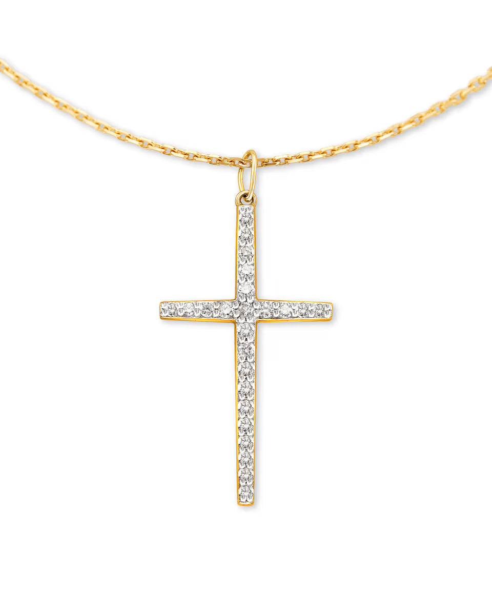 Large Cross 14k White Gold Pendant Necklace in White Diamond