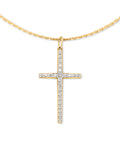 Large Cross 14k White Gold Pendant Necklace in White Diamond