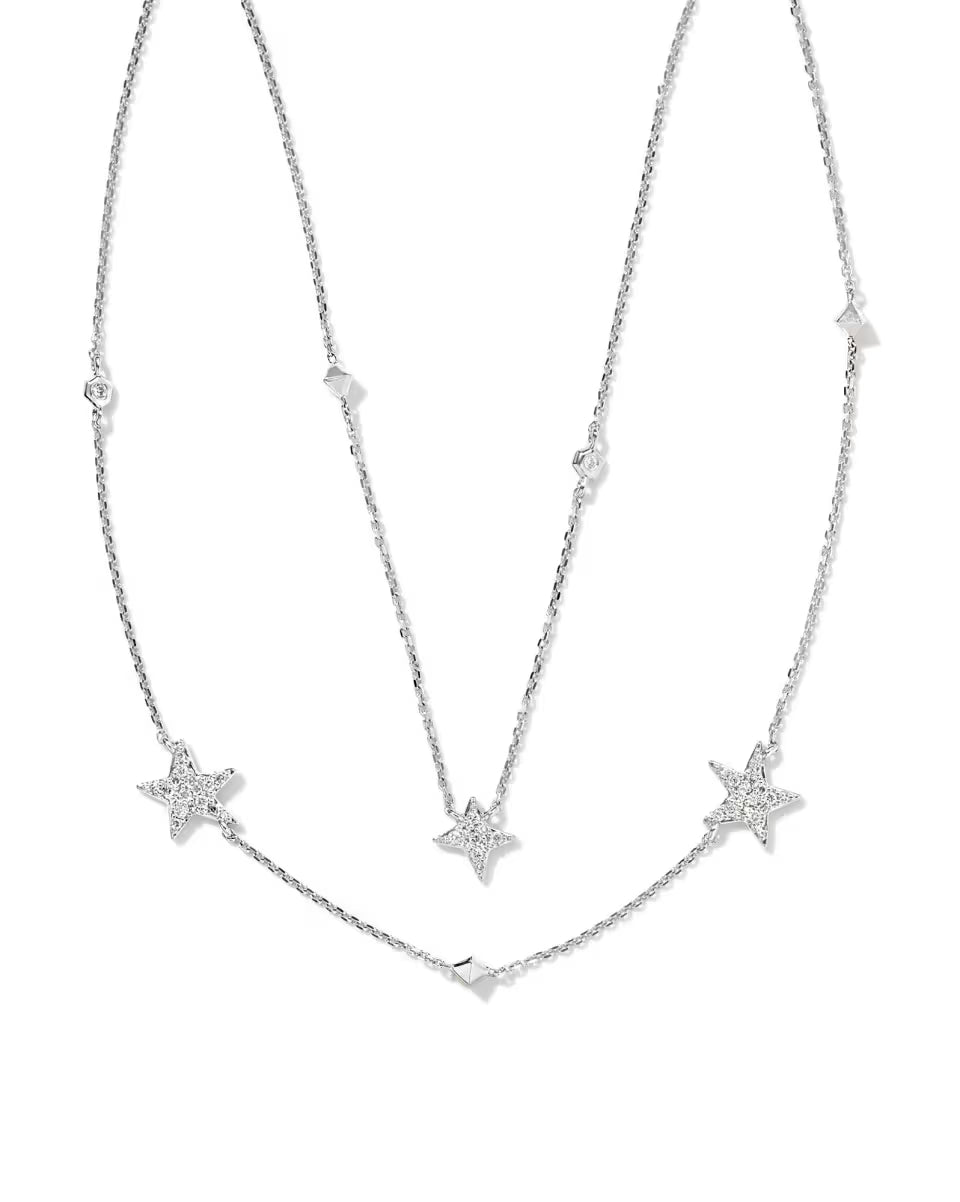 0.19 ct Star Cluster 14k White Gold Multi Strand Necklace in White Diamond