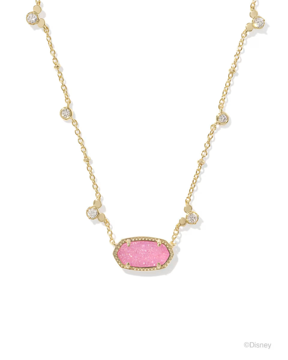 Disney | Kendra Scott Gold Mickey Mouse Elisa Short Pendant Necklace in Hot Pink Drusy
