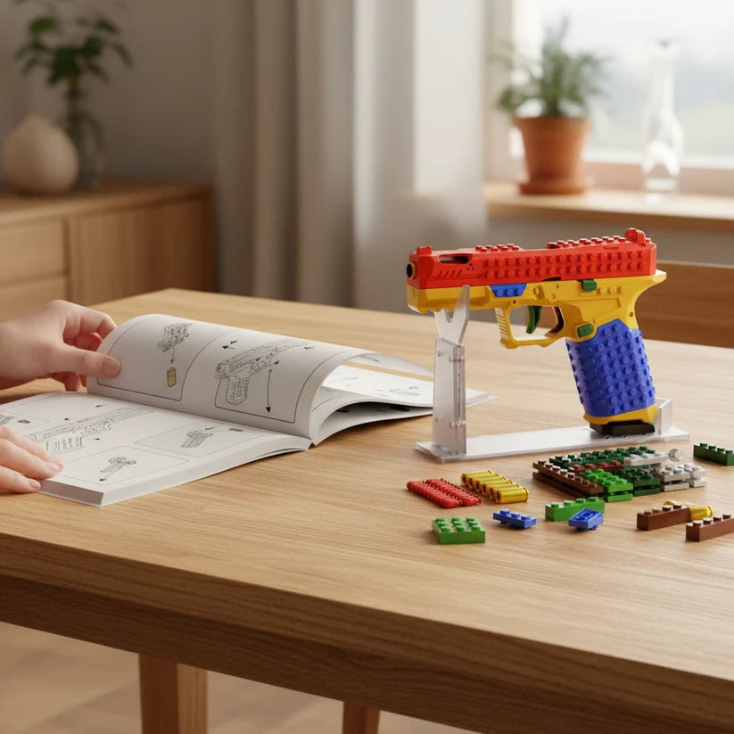 DIY Block Shell Ejector Sig17, Realistic Soft Bullet Launcher, Compatible with Block Assembly, Educational Toy, Holiday Gift, Kids' Toy, Desktop Decor