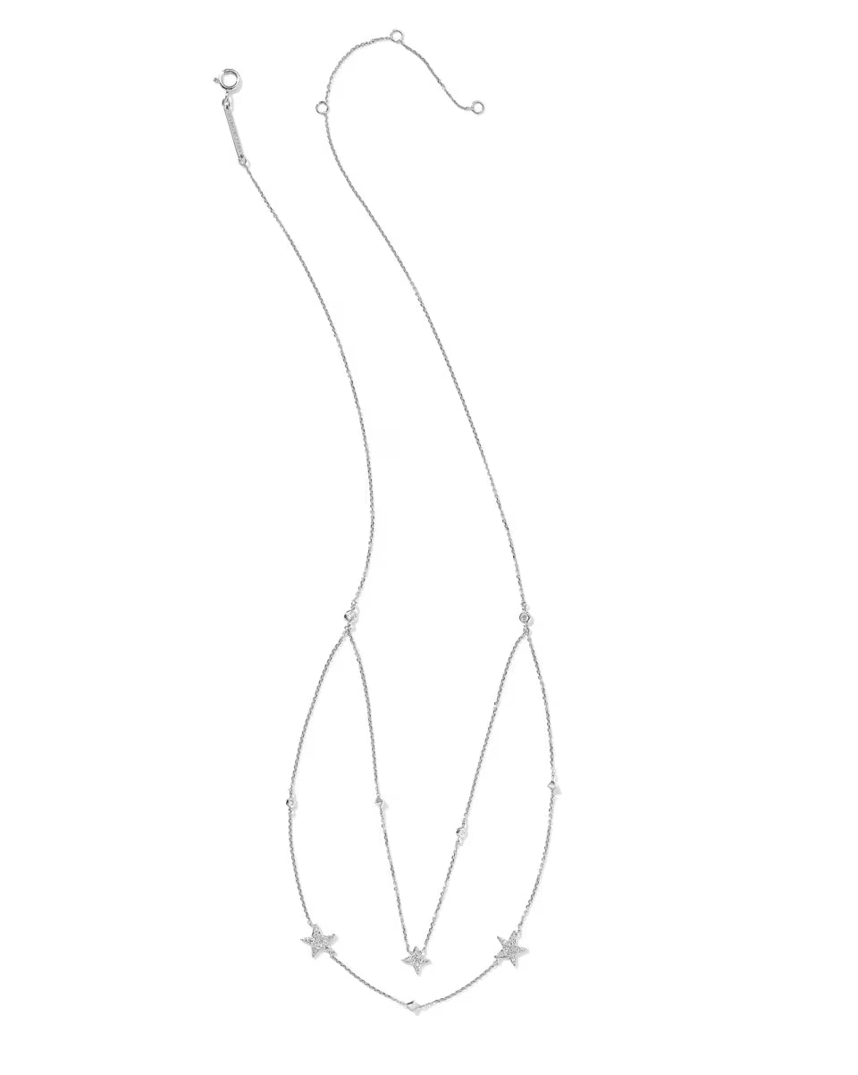 0.19 ct Star Cluster 14k White Gold Multi Strand Necklace in White Diamond