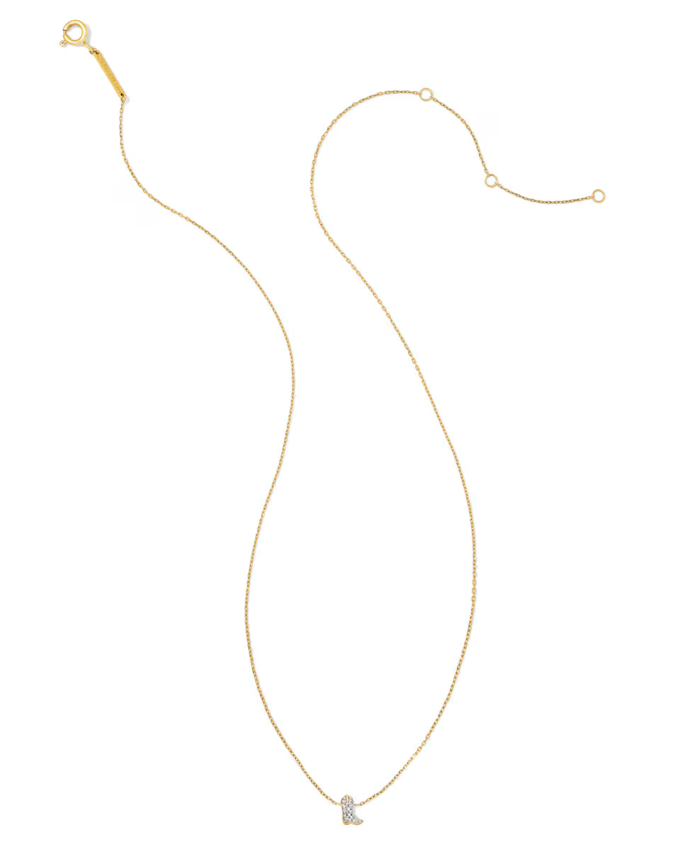 Tiny Cowboy Boot 14k Yellow Gold Pendant Necklace in White Diamond