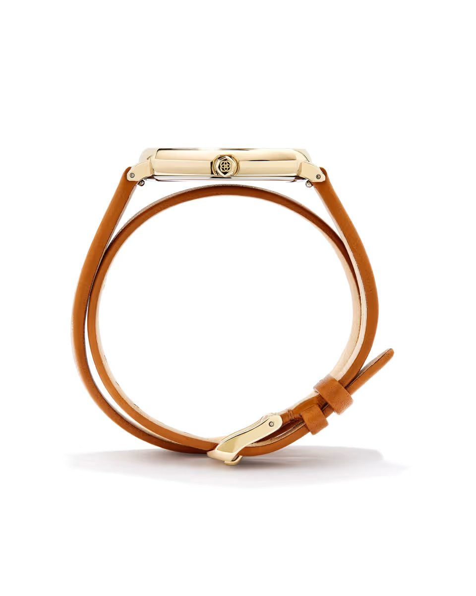 Elle Gold Tone Stainless Steel Leather Wrap Watch in Ivory Mother-of-Pearl