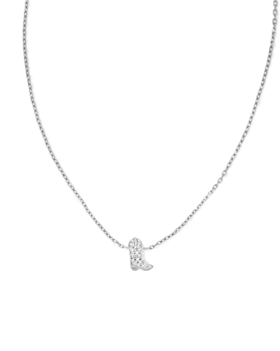 Tiny Cowboy Boot 14k Yellow Gold Pendant Necklace in White Diamond