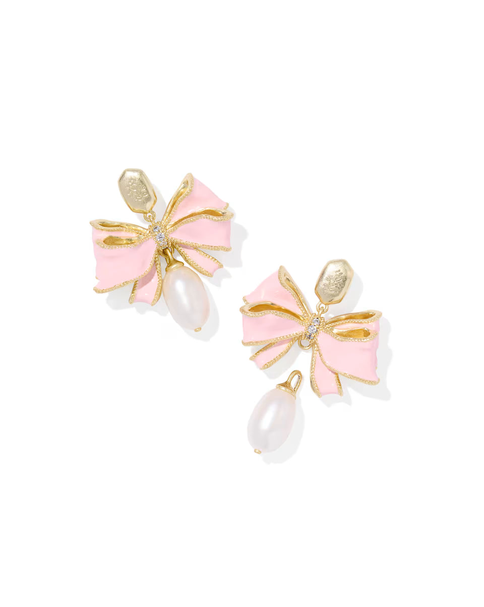 Kendra Scott x LoveShackFancy Pearl Bow Gold Statement Earrings