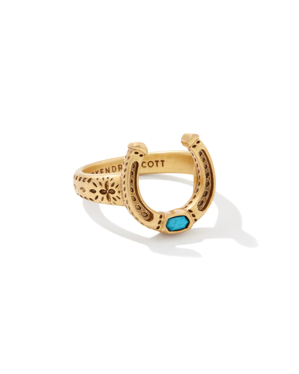 Noble Vintage Gold Horseshoe Cocktail Ring in Variegated Dark Teal Magnesite